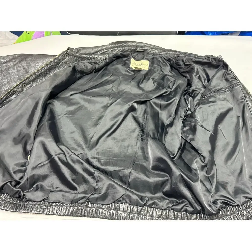Eddie Bauer Black Leather Jacket Size Large Vintage Y2K